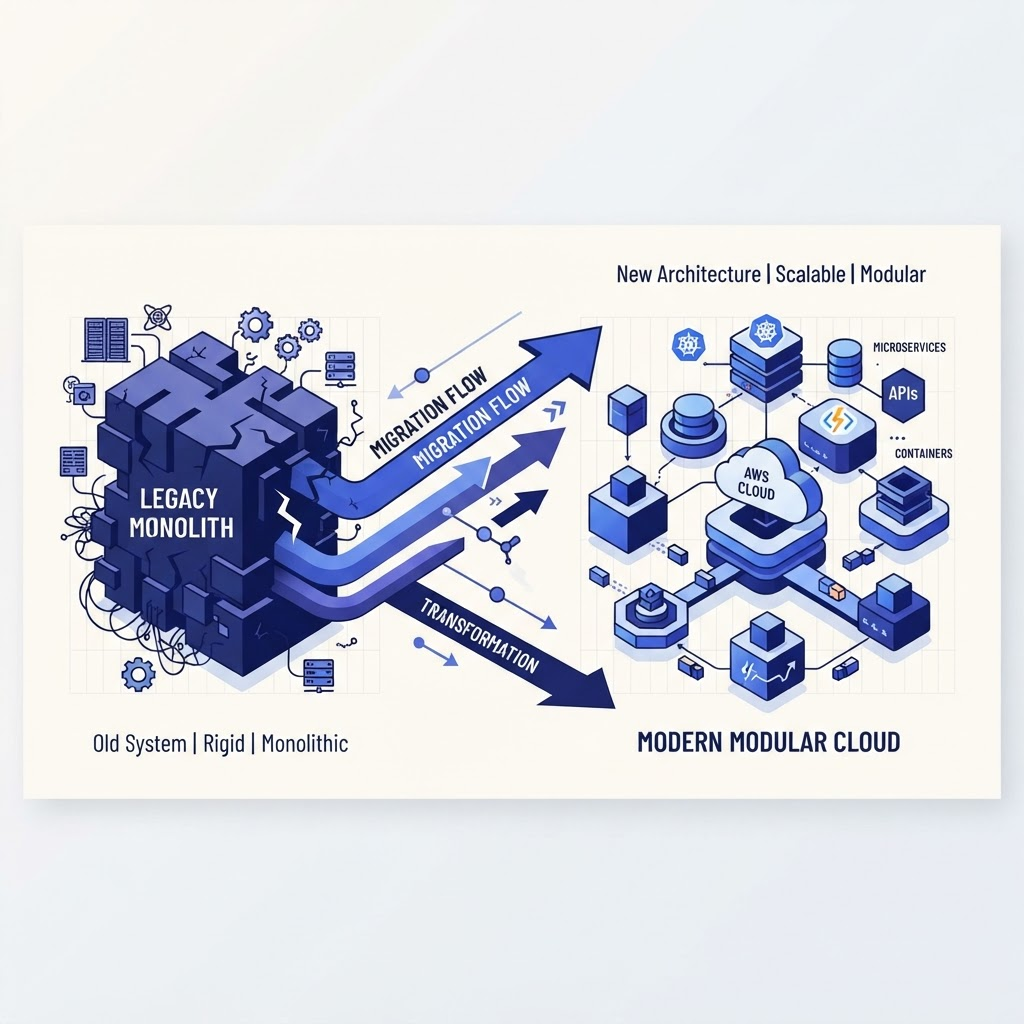 Legacy system migration to modern architecture diagram