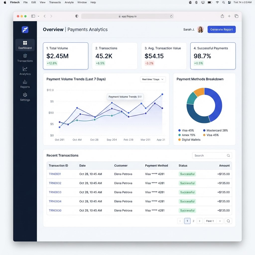 Fintech payments analytics dashboard software developed by VS Lab Agency